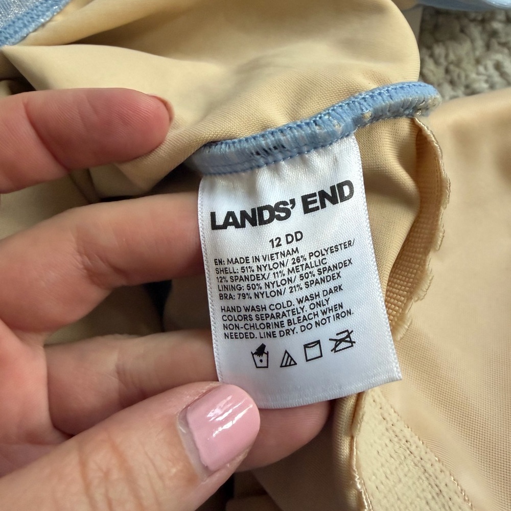 Lands' End Light Blue-Trim Nude Swimsuit Top 12 DD - Picture 5 of 6